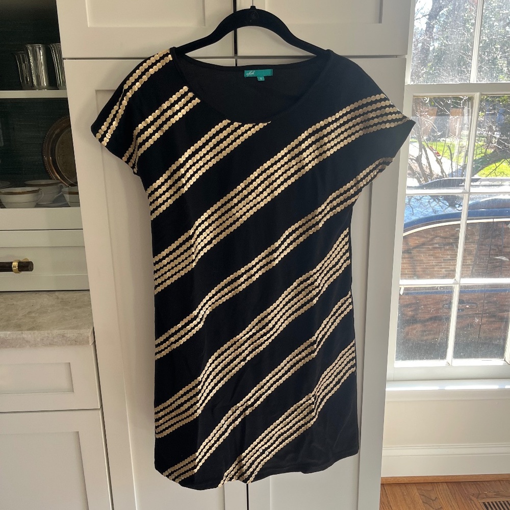 Black + Gold Leather Sequin Dress